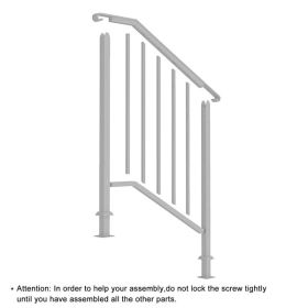 Handrails for Outdoor Steps, Iron Handrail Fits 2 Step, Transitional Handrail with Installation Kit, White