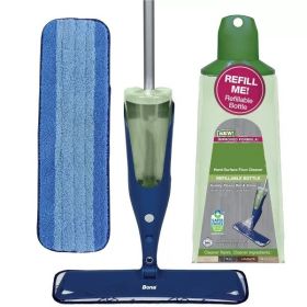 Floor Mop Starter Kit - 1 Spray Mop, 1 Reusable Microfiber Pad, 1 Refillable Multi Surface Floor Cleaner Liquid
