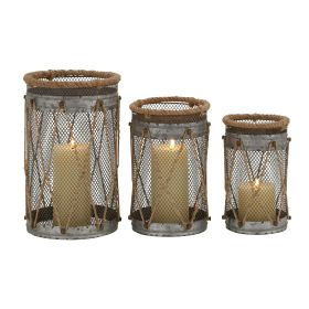 DecMode 3 Holder Silver Metal Decorative Candle Lantern, Set of 3