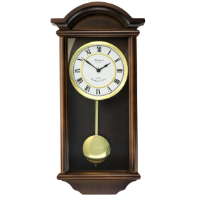Bedford Clock Collection George 22 inch Chestnut Brown Wood Chiming Vintage Pendulum Wall Clock