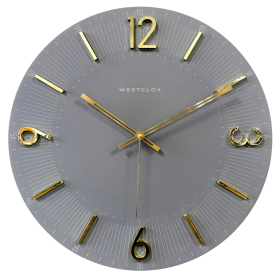 Westclox Contemporary 16" Analog QA Wall Clock-Gray with Raised Gold Numbers - Accurate Timekeeping