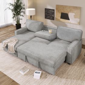 U_STYLE Upholstery Sleeper Sectional Sofa with Storage Space, USB port, 2 cup holders on Back Cushions