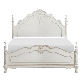 Victorian Style Antique White Full Bed 1pc Traditional Bedroom Furniture Floral Motif Carving Classic Look Posts