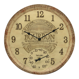 Taylor 14-inch Bourbon Barrel Clock with Thermometer