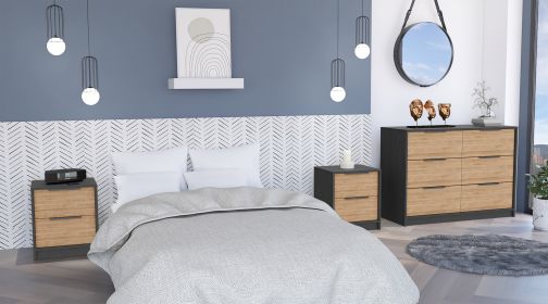 Centura 3-Piece Bedroom Set, Two Nightstands and Dresser, Black and Pine