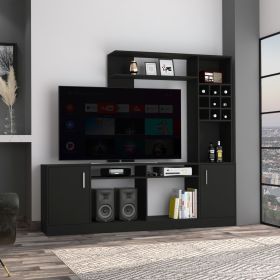 Latrou 6-Bottle 2-Door Entertainment Center Black Wengue