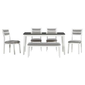 TREXM Classic and Traditional Style 6 - Piece Dining Set, Includes Dining Table, 4 Upholstered Chairs & Bench (White+Gray)
