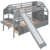 Twin over Twin Bunk Bed with Storage Staircase, Slide and Drawers, Desk with Drawers and Shelves, Gray(Expected Arrival Time: 1.17)