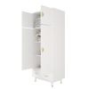 Density board pasted with triamine, white, golden copper feet, 4 doors, 2 drawers, with clothes rail, wooden wardrobe
