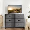 Sweetcrispy Dresser for Bedroom 6 Drawers Wide Fabric Storage Units Chest of Drawers for Bedroom with Metal Frame and Wooden Top for TV