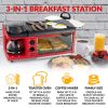 Nostalgia BST3RR Retro 3-in-1 Family Size Electric Breakfast Station, Coffeemaker, Griddle, Toaster Oven - Retro Red