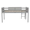 Twin Size Wood Low Loft Bed with Ladder, ladder can be placed on the left or right, Gray
