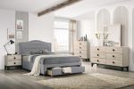 Light Grey Burlap Fabric 1pcs Full Size Bed w Drawer Button Tufted Arch Design Headboard Storage FB Bedframe Bedroom Furniture