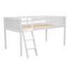 Twin Size Wood Low Loft Bed with Ladder, ladder can be placed on the left or right, White