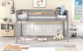 Twin Size Wood Low Loft Bed with Ladder, ladder can be placed on the left or right, Gray