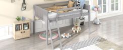 Twin Size Wood Low Loft Bed with Ladder, ladder can be placed on the left or right, Gray