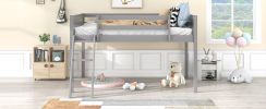Twin Size Wood Low Loft Bed with Ladder, ladder can be placed on the left or right, Gray