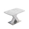Modern Square Dining Table, Stretchable, white Marble Table Top+MDF X-Shape Table Leg with Metal Base