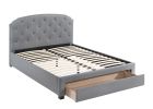 Light Grey Burlap Fabric 1pc Queen Size Bed w Drawer Button Tufted Headboard Storage Bedframe Bedroom Furniture