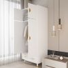 Density board pasted with triamine, white, golden copper feet, 4 doors, 2 drawers, with clothes rail, wooden wardrobe