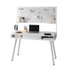 Techni Mobili Study Computer Desk with Storage & Magnetic Dry Erase White Board, White