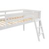 Twin Size Wood Low Loft Bed with Ladder, ladder can be placed on the left or right, White