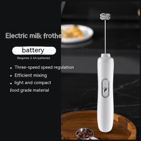 Milk Frother Egg Beater Coffee Frother Household Electric Milk Stirring Battery Handheld Blender (Option: White-Battery)