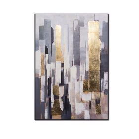 Top Selling Handmade Abstract Oil Painting Wall Art Modern City Building Gold Foil Picture Canvas Home Decor For Living Room Bedroom No Frame (size: 90x120cm)