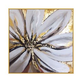 100% Handmade Abstract Oil Painting Top Selling Wall Art Modern Minimalist Gold Foil Flowers Picture Canvas Home Decor For Living Room No Frame (size: 90x90cm)