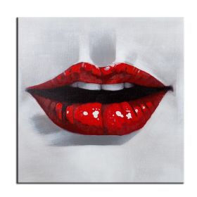 100% Hand Painted  Abstract Oil Painting Wall Art Modern Minimalist Red Lips Fashion Picture Canvas Home Decor For Living Room Bedroom No Frame (size: 150x150cm)