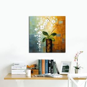 Handmade Abstract Oil Painting Top Selling Wall Art Modern White Flowers Landscape Picture Canvas Home Decor For Living Room Bedroom No Frame (size: 60x60cm)
