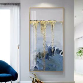 Handmade Gold Foil Abstract Oil Painting Top Selling Wall Art Modern Blue Color Picture Canvas Home Decor For Living Room No Frame (size: 50x100cm)