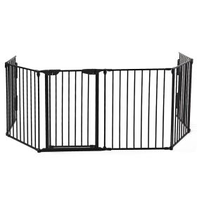 Metal Baby Playpen Fireplace Safety Fence;  Extra Wide Barrier Gate for Indoor Baby/Pet /Christmas Tree XH (Color: black-6 pieces)