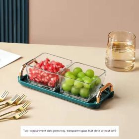 Dried Fruit Tray Living Room Home Glass Fruit Snack Dish Grid Candy Plate (Option: Green Tray 1 2 Plates)