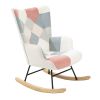 Rocking Chair, Mid Century Fabric Rocker Chair with Wood Legs and Patchwork Linen for Livingroom Bedroom
