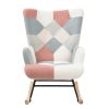 Rocking Chair, Mid Century Fabric Rocker Chair with Wood Legs and Patchwork Linen for Livingroom Bedroom